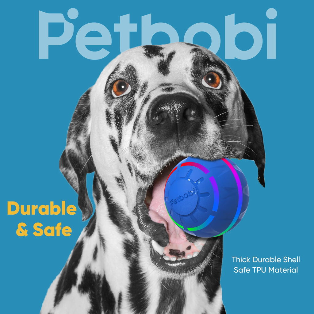 Interactive Toy Dog Ball, Active Rolling Ball for Dogs with Flashing LED Light, Moving Bouncing Toys Ball for Medium Large Dogs, USB Rechargeable, Blue
