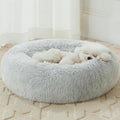 Small round Calming Dog Bed Cat Bed for Comfy Sleep | Dog Bed for Small Dog, Cute Washable Puppy Bed with Fuzzy Plush, Fur Anxiety Pet Bed Donut Cuddler (24X24X8In, Light Grey)