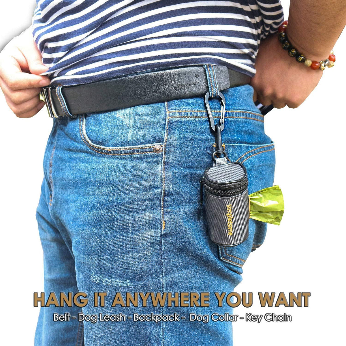 1680D Oxford Dog Poop Bag Holder with Clip for Leash or Belt, Dark Gray | with 15Pcs Dog Waste Bags-1 Roll | Smoothly YKK Zipper | Orange Lining | Reinforced Sewing,More Durable | Color Box Package