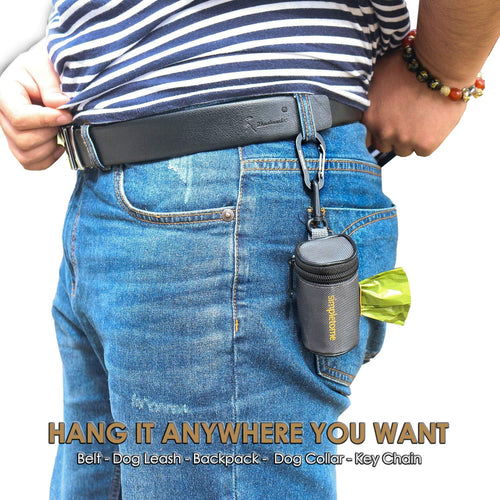 1680D Oxford Dog Poop Bag Holder with Clip for Leash or Belt, Dark Gray | with 15Pcs Dog Waste Bags-1 Roll | Smoothly YKK Zipper | Orange Lining | Reinforced Sewing,More Durable | Color Box Package