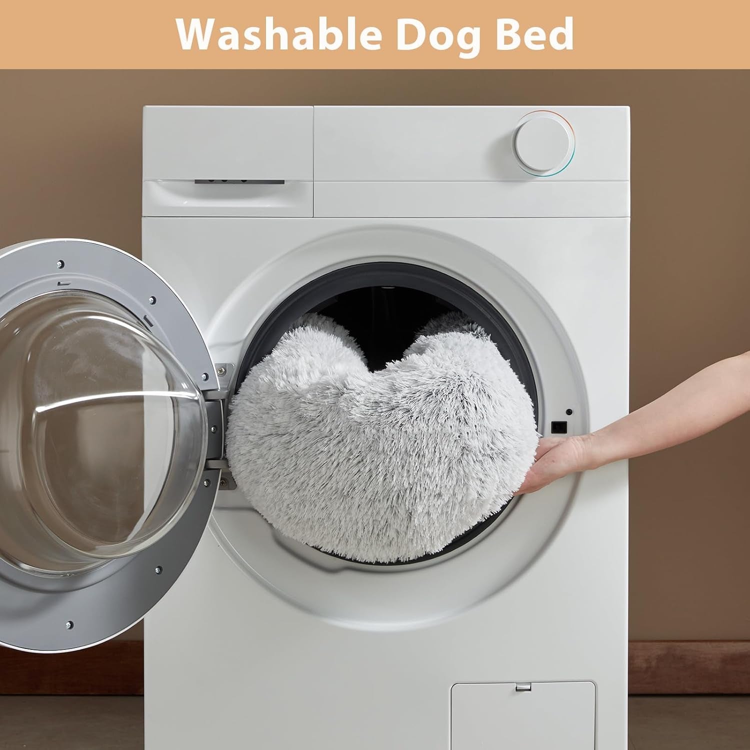 Small round Calming Dog Bed Cat Bed for Comfy Sleep | Dog Bed for Small Dog, Cute Washable Puppy Bed with Fuzzy Plush, Fur Anxiety Pet Bed Donut Cuddler (24X24X8In, Light Grey)