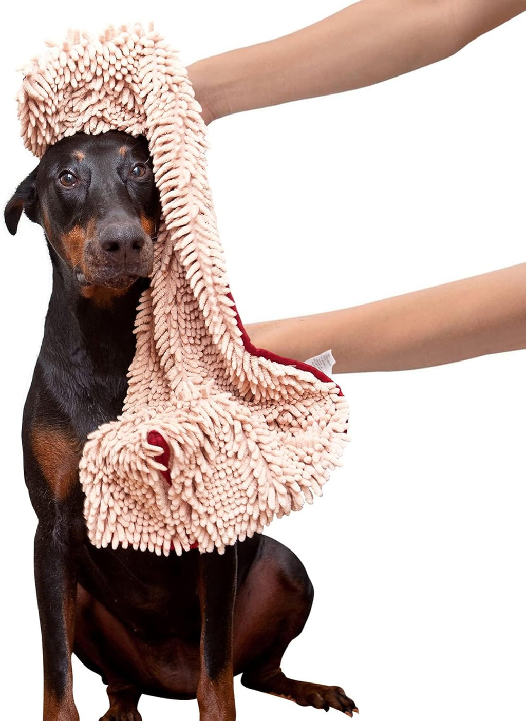 Soggy Doggy Super Shammy Absorbent Dog Towel, Beige, 31X14 | Hand-Pocket Design; Noodle-Texture Chenille; Gentle on Paws & Skin; for Bath Time, Beach, Muddy Walks; Quick-Dry