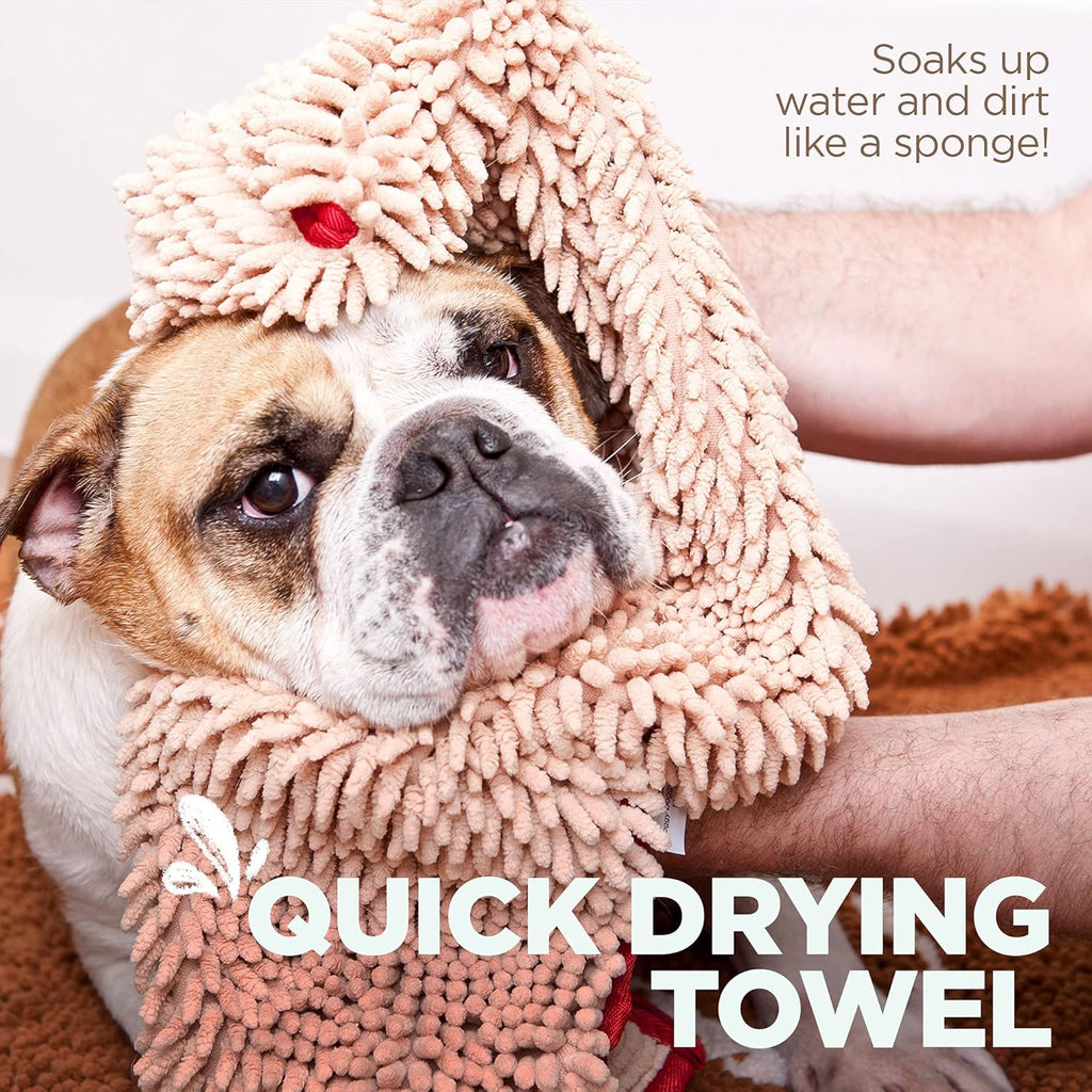 Soggy Doggy Super Shammy Absorbent Dog Towel, Beige, 31X14 | Hand-Pocket Design; Noodle-Texture Chenille; Gentle on Paws & Skin; for Bath Time, Beach, Muddy Walks; Quick-Dry