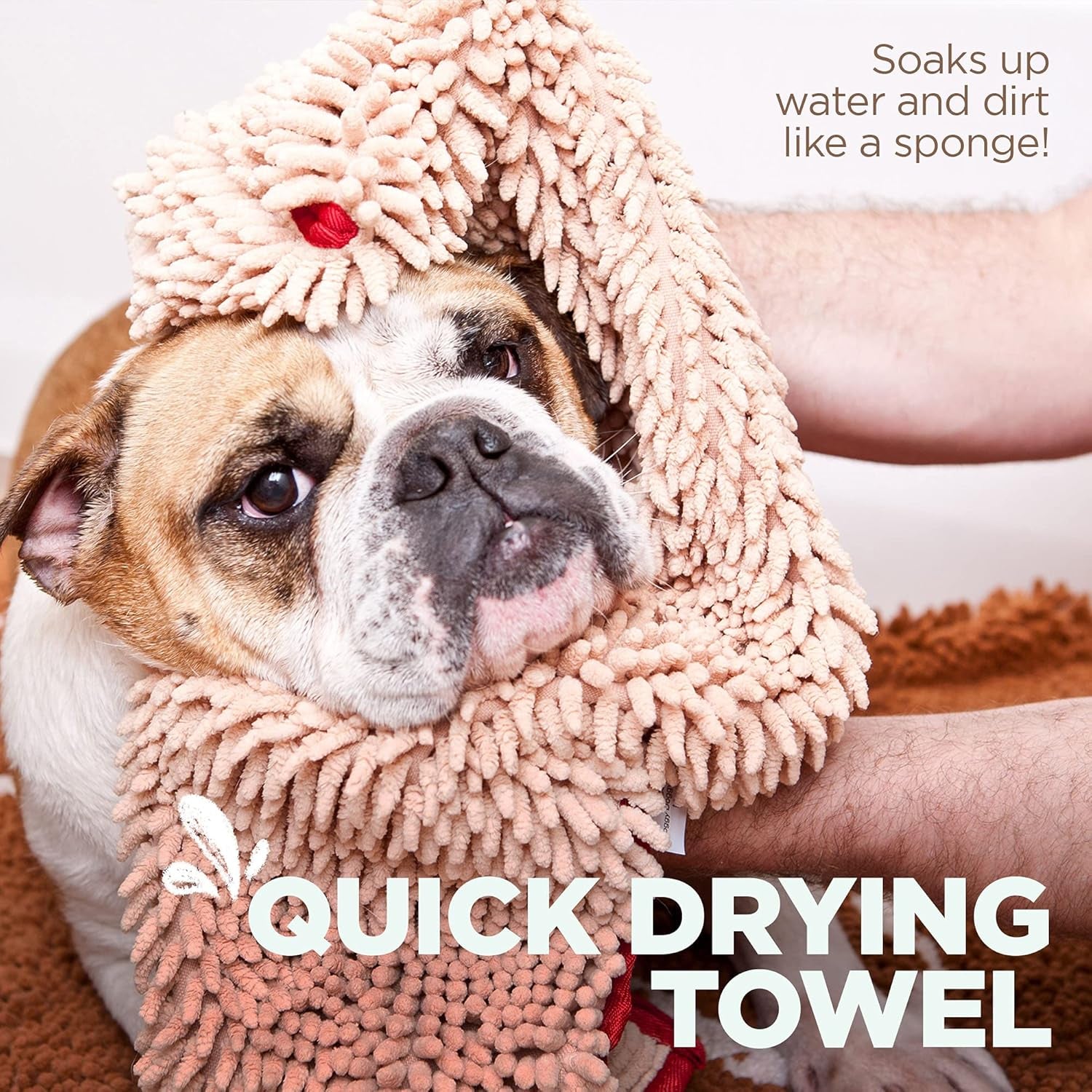 Soggy Doggy Super Shammy Absorbent Dog Towel, Beige, 31X14 | Hand-Pocket Design; Noodle-Texture Chenille; Gentle on Paws & Skin; for Bath Time, Beach, Muddy Walks; Quick-Dry