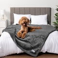 Waterproof Dog Blanket for Large Dog Pet, 90X90 Queen, Dark Grey | 460 GSM Sherpa Fleece Reversible, Pee Proof Cat Blanket, Furniture Protector Cover for Bed Sofa Kennel, Washable, Queen Size