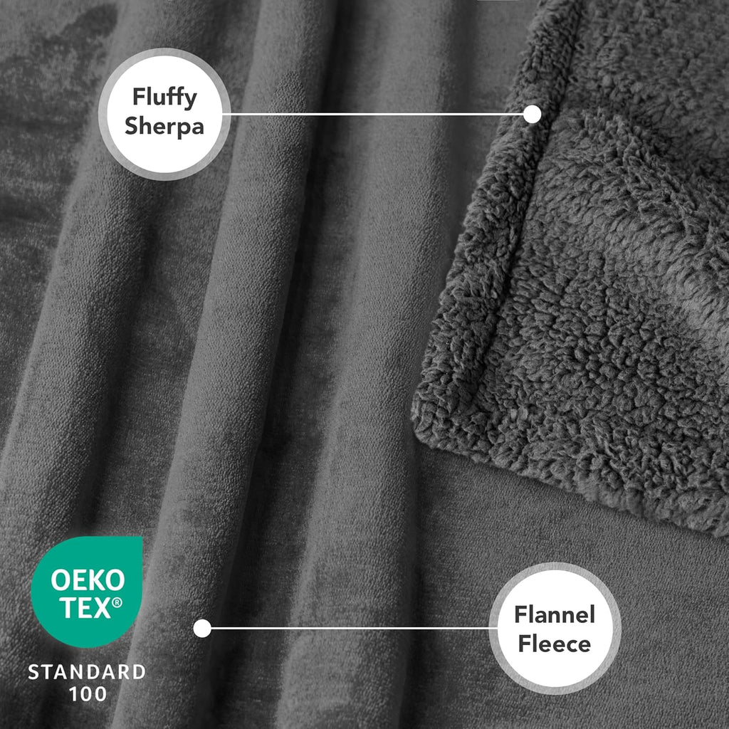 Waterproof Dog Blanket for Large Dog Pet, 90X90 Queen, Dark Grey | 460 GSM Sherpa Fleece Reversible, Pee Proof Cat Blanket, Furniture Protector Cover for Bed Sofa Kennel, Washable, Queen Size