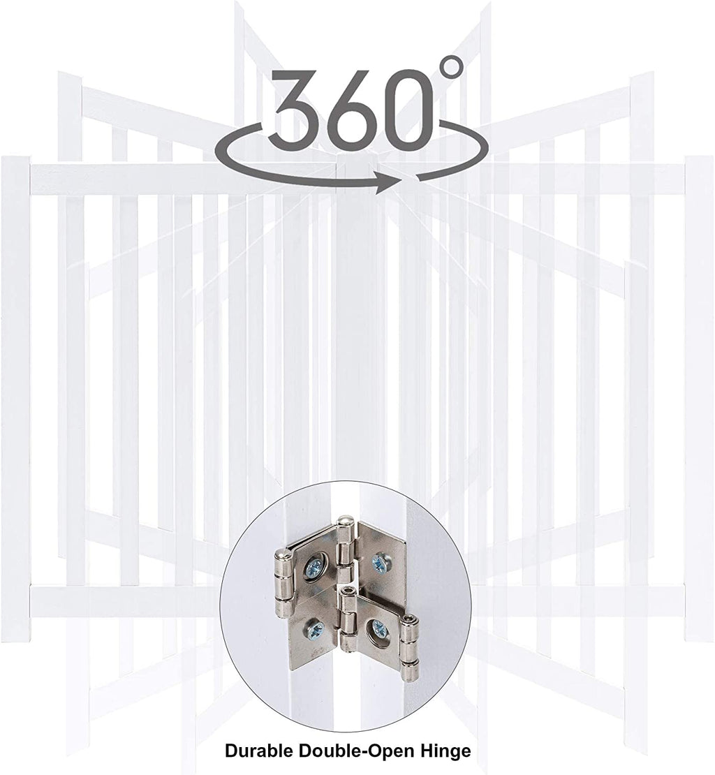 Wooden Free Standing Dog Gate 40" W X 24" H, Foldable Solid Hardwood Pet Safety Fence for House Doorways, Stairs, Hallways, Step-Over Pet Barrier, No Drill Easy Setup, White