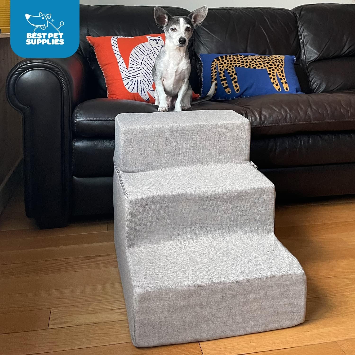 Dog Stairs & Steps - Foam Steps for Small Dogs & Cats, Non-Slip Indoor Balanced Pet Step Support, Dog Ramp, No Assembly, Foldable Stair, 3-Step