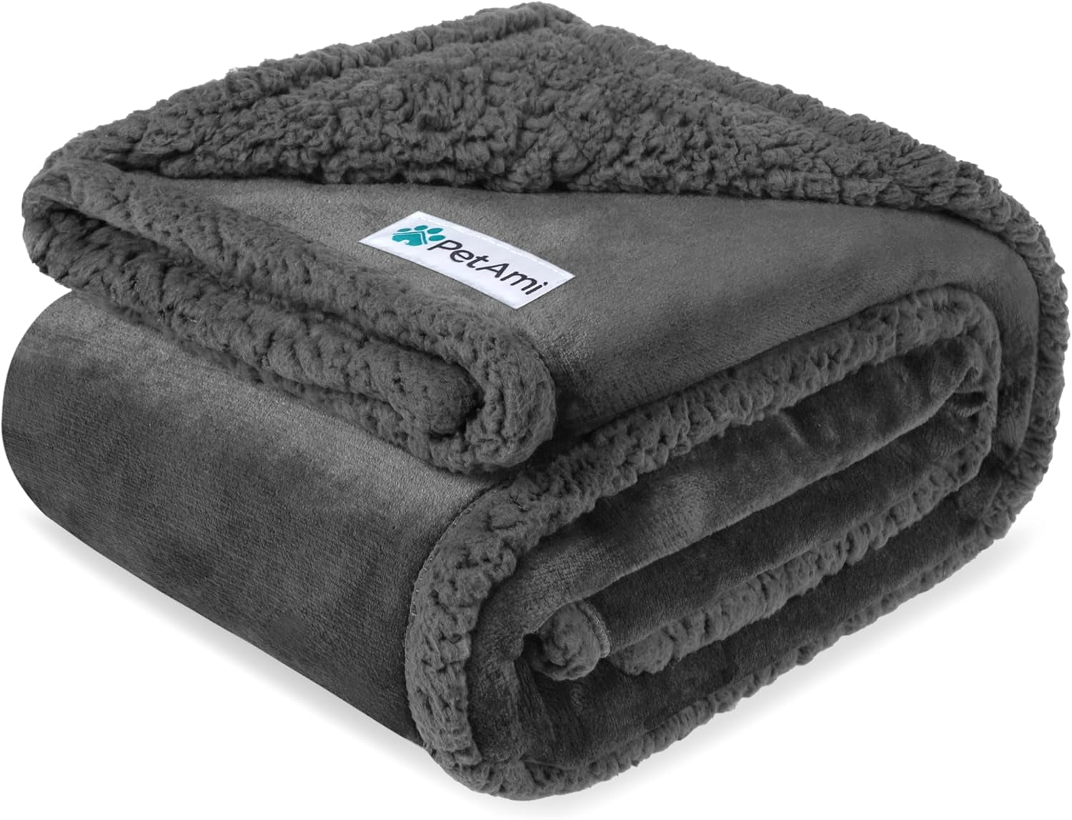 Waterproof Dog Blanket for Large Dog Pet, 90X90 Queen, Dark Grey | 460 GSM Sherpa Fleece Reversible, Pee Proof Cat Blanket, Furniture Protector Cover for Bed Sofa Kennel, Washable, Queen Size