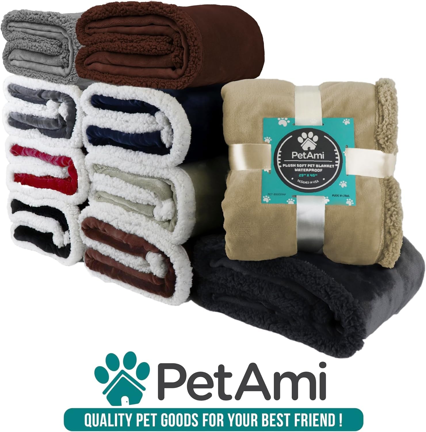 Waterproof Dog Blanket for Large Dog Pet, 90X90 Queen, Dark Grey | 460 GSM Sherpa Fleece Reversible, Pee Proof Cat Blanket, Furniture Protector Cover for Bed Sofa Kennel, Washable, Queen Size