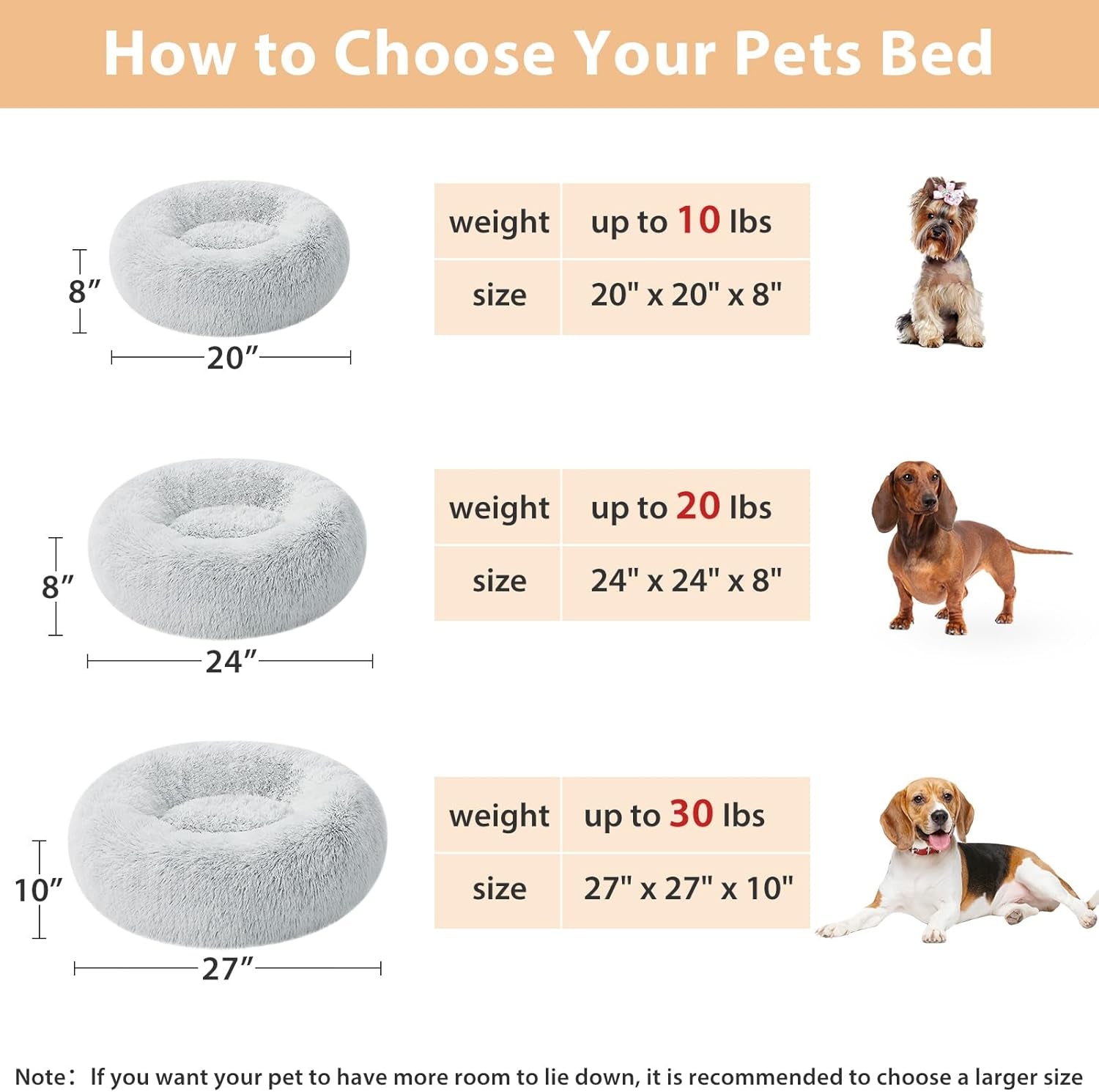 Small round Calming Dog Bed Cat Bed for Comfy Sleep | Dog Bed for Small Dog, Cute Washable Puppy Bed with Fuzzy Plush, Fur Anxiety Pet Bed Donut Cuddler (24X24X8In, Light Grey)